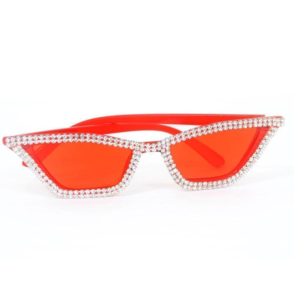 Retro Rockabilly Glam Rhinestones Red Retro 50s Look Cat Eye Sunglasses Pin-Up